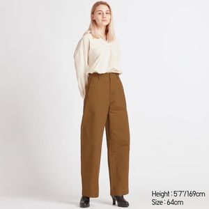 lemaire x Uniqlo U Wide Fit Curved Pants in khaki tan brown